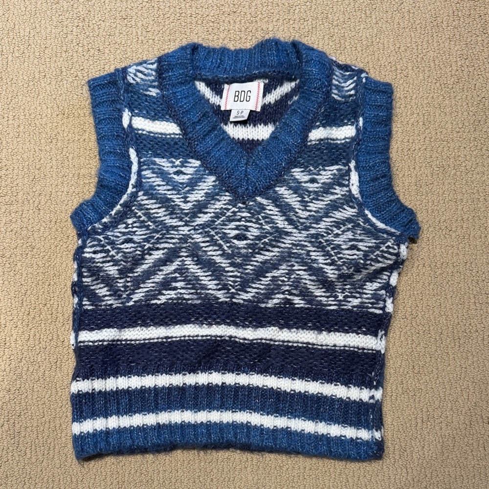 BDG Navy and White Patterned Sweater Vest